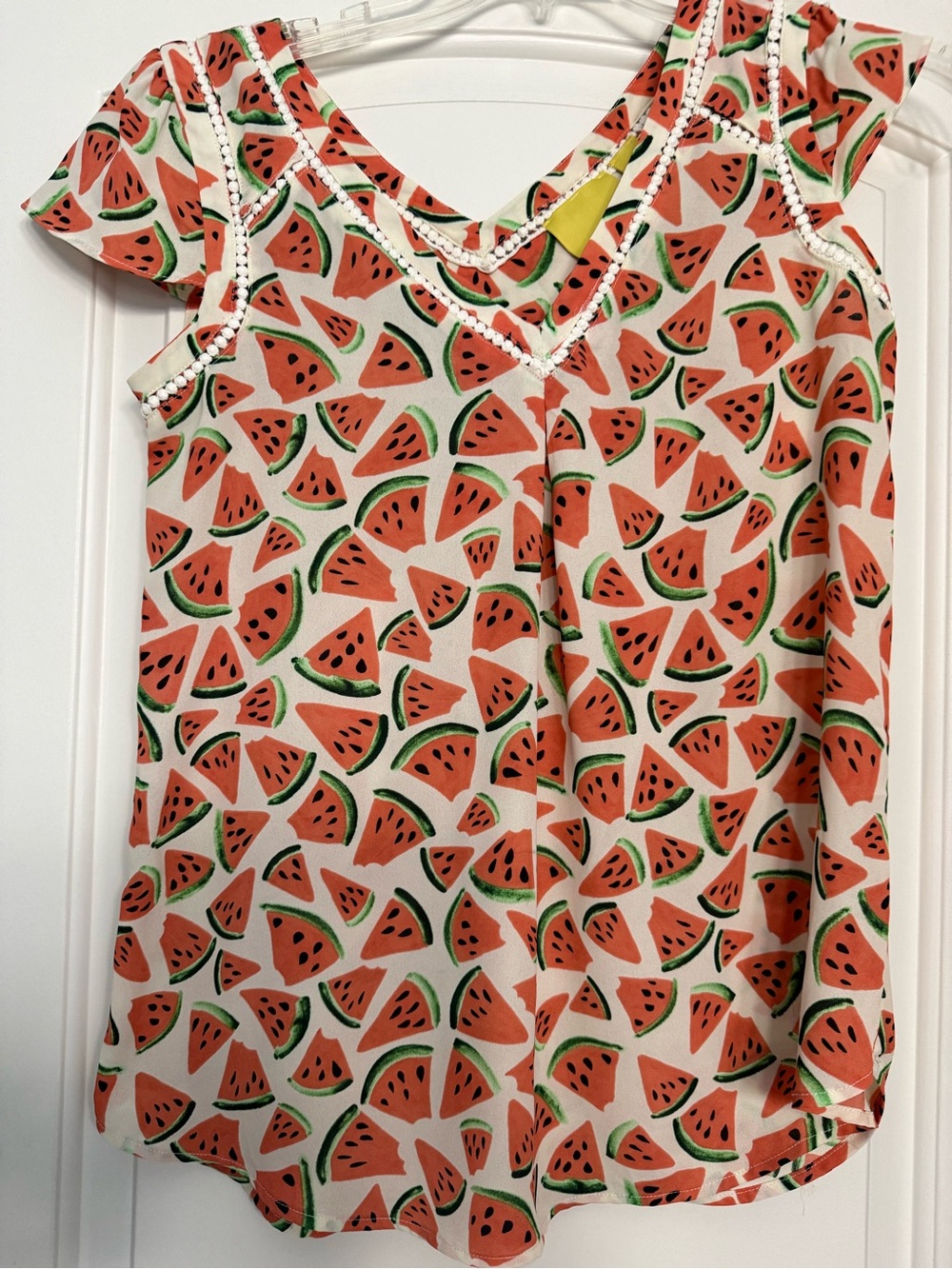 Maeve Cream Sleeveless Top with Pink-Orange Watermelon Print